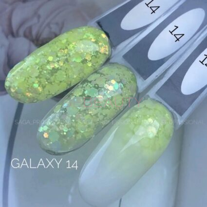 SAGA Galaxy glitter 014 (салатовий з голографічними блискітками), 8 мл