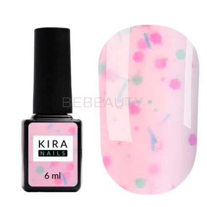 Kira Nails Lollypop Base 005 (яскраво-рожевий з різнокольоровими пластівцями), 6 мл